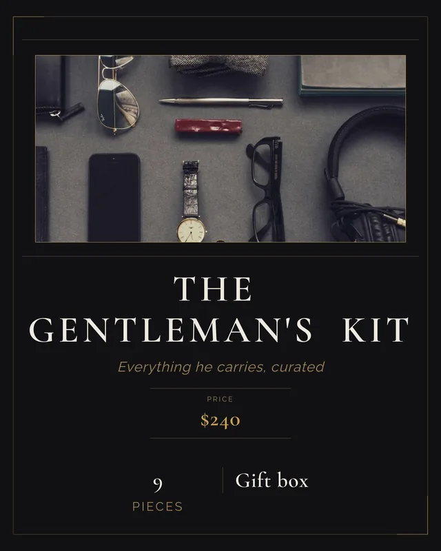 A gift kit card designed by AI as a black and gold luxury magazine cover